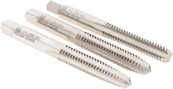 Union Butterfield - 1/4-20 UNC, 4 Flute, Bottoming, Plug & Taper, Bright Finish, High Speed Steel Tap Set - Right Hand Cut, 2-1/2" OAL, 1" Thread Length, 2B; 3B Class of Fit, Series 1500 - Apex Tool & Supply