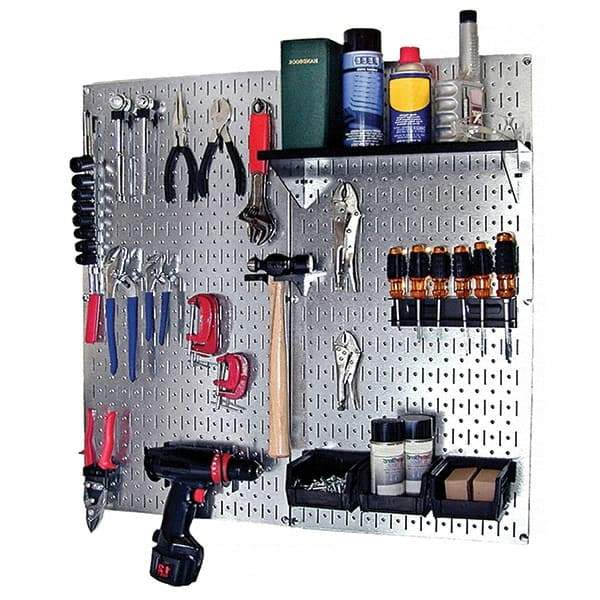 Wall Control - 32" Wide x 32" High Peg Board Kit - 2 Panels, Galvanized Steel, Galvanized/Black - Apex Tool & Supply