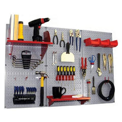 Wall Control - 48" Wide x 32" High Peg Board Kit - 3 Panels, Metal, Gray/Red - Apex Tool & Supply