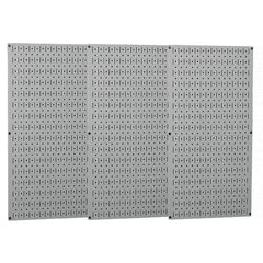 Wall Control - 48" Wide x 32" High Peg Board Storage Board - 3 Panels, Metal, Gray - Apex Tool & Supply