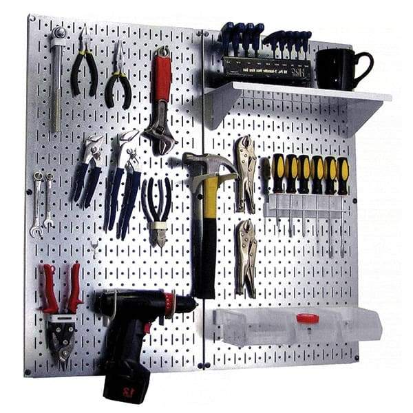 Wall Control - 32" Wide x 32" High Peg Board Kit - 2 Panels, Galvanized Steel, Galvanized/White - Apex Tool & Supply