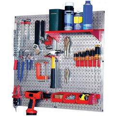 Wall Control - 32" Wide x 32" High Peg Board Kit - 2 Panels, Galvanized Steel, Galvanized/Red - Apex Tool & Supply