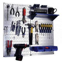 Wall Control - 32" Wide x 32" High Peg Board Kit - 2 Panels, Galvanized Steel, Galvanized/Blue - Apex Tool & Supply