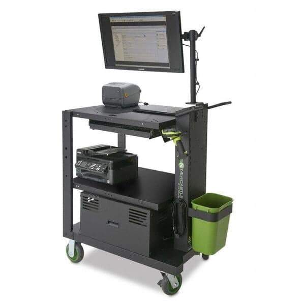 NewCastle Systems - 400 Lb Capacity, 3 Shelf Mobile Computer Workstation - 26" Wide x 35-1/2" Deep x 43" High, Steel - Apex Tool & Supply