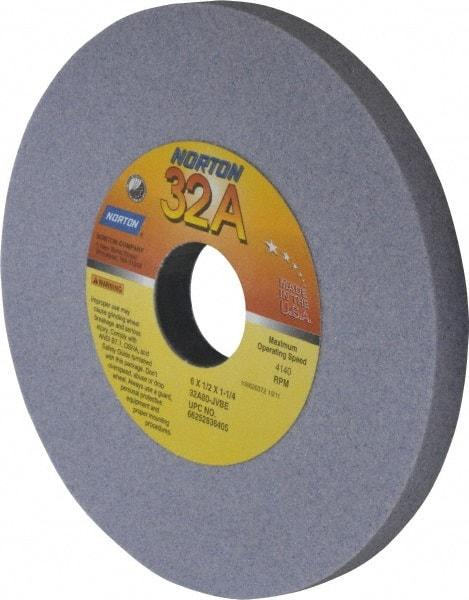 Norton - 6" Diam x 1-1/4" Hole x 1/2" Thick, J Hardness, 80 Grit Surface Grinding Wheel - Aluminum Oxide, Type 1, Medium Grade, 4,140 Max RPM, Vitrified Bond, No Recess - Apex Tool & Supply