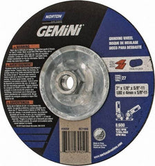 Norton - 7" Wheel Diam, 1/8" Wheel Thickness, Type 27 Depressed Center Wheel - Aluminum Oxide, 8,600 Max RPM, Compatible with Angle Grinder - Apex Tool & Supply