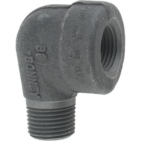 Made in USA - Size 1/2", Class 3,000, Forged Carbon Steel Black Pipe 90° Street Elbow - 3,000 psi, Threaded End Connection - Apex Tool & Supply