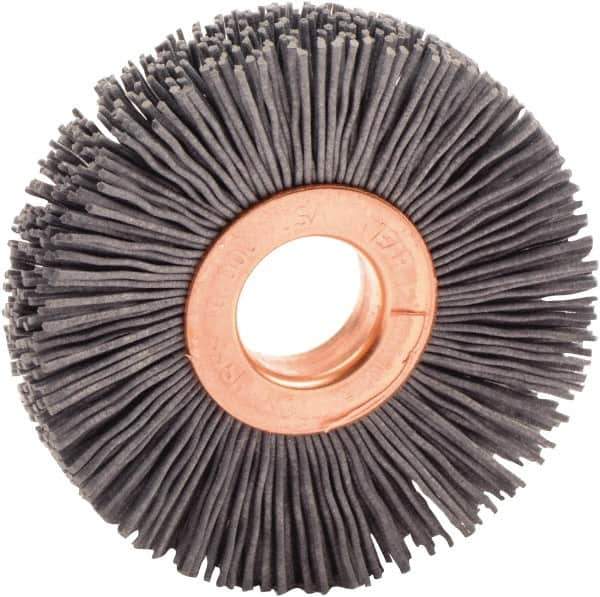 Weiler - 2" OD, 1/2" Arbor Hole, Nylon Wheel Brush - 3/8" Face Width, 1/2" Trim Length, 0.022" Filament Diam, 10,000 RPM - Apex Tool & Supply