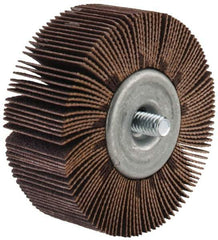 Merit Abrasives - 2-1/2" Diam x 1" Face Width, Fine Aluminum Oxide Coated Mounted Flap Wheel - 1/4-20 Threaded Mount, 120 Grit, Cloth Backing, 20,000 Max RPM - Apex Tool & Supply