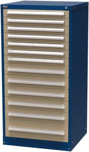 Vidmar - 13 Drawer, Modular Storage Cabinet - Steel, 30" Wide x 27-3/4" Deep x 59" High, Blue & Beige - Apex Tool & Supply