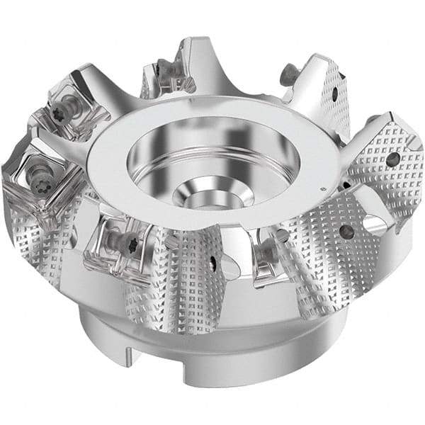 Seco - 80mm Cut Diam, 27mm Arbor Hole, 6mm Max Depth of Cut, 48° Indexable Chamfer & Angle Face Mill - 8 Inserts, SN.. Insert, Right Hand Cut, 8 Flutes, Through Coolant, Series R220.54 - Apex Tool & Supply