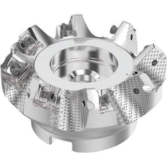 Seco - 3" Cut Diam, 1" Arbor Hole, 0.236" Max Depth of Cut, 48° Indexable Chamfer & Angle Face Mill - 8 Inserts, SN.. Insert, Right Hand Cut, 8 Flutes, Through Coolant, Series R220.54 - Apex Tool & Supply