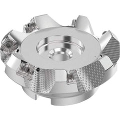 Seco - 4" Cut Diam, 1-1/2" Arbor Hole, 0.236" Max Depth of Cut, 48° Indexable Chamfer & Angle Face Mill - 7 Inserts, SN.. Insert, Right Hand Cut, 7 Flutes, Through Coolant, Series R220.54 - Apex Tool & Supply