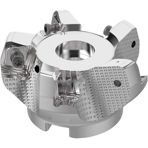 Seco - 2-1/2" Cut Diam, 3/4" Arbor Hole, 0.315" Max Depth of Cut, 71° Indexable Chamfer & Angle Face Mill - 5 Inserts, SN.. Insert, Right Hand Cut, 5 Flutes, Through Coolant, Series R220.56 - Apex Tool & Supply