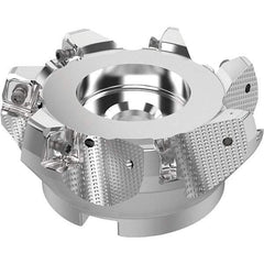 Seco - 100mm Cut Diam, 32mm Arbor Hole, 8mm Max Depth of Cut, 71° Indexable Chamfer & Angle Face Mill - 7 Inserts, SN.. Insert, Right Hand Cut, 7 Flutes, Through Coolant, Series R220.56 - Apex Tool & Supply