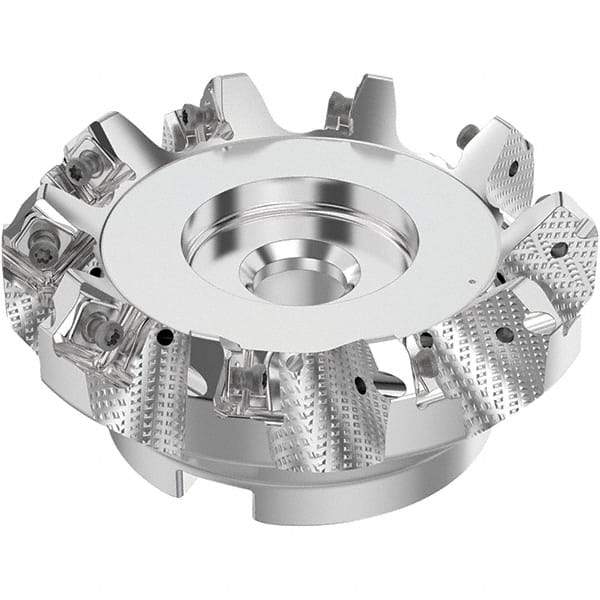 Seco - 100mm Cut Diam, 32mm Arbor Hole, 6mm Max Depth of Cut, 48° Indexable Chamfer & Angle Face Mill - 10 Inserts, SN.. Insert, Right Hand Cut, 10 Flutes, Through Coolant, Series R220.54 - Apex Tool & Supply