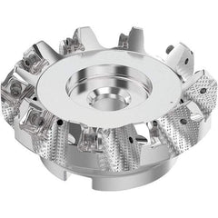 Seco - 100mm Cut Diam, 32mm Arbor Hole, 6mm Max Depth of Cut, 48° Indexable Chamfer & Angle Face Mill - 10 Inserts, SN.. Insert, Right Hand Cut, 10 Flutes, Through Coolant, Series R220.54 - Apex Tool & Supply