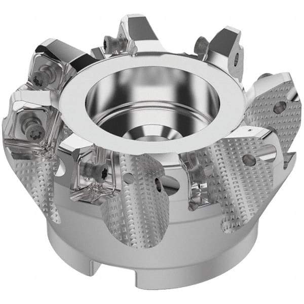 Seco - 80mm Cut Diam, 27mm Arbor Hole, 8mm Max Depth of Cut, 71° Indexable Chamfer & Angle Face Mill - 8 Inserts, SN.. Insert, Right Hand Cut, 8 Flutes, Through Coolant, Series R220.56 - Apex Tool & Supply