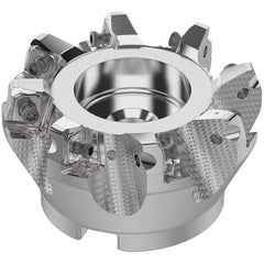 Seco - 80mm Cut Diam, 27mm Arbor Hole, 8mm Max Depth of Cut, 71° Indexable Chamfer & Angle Face Mill - 8 Inserts, SN.. Insert, Right Hand Cut, 8 Flutes, Through Coolant, Series R220.56 - Apex Tool & Supply