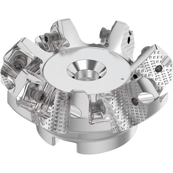 Seco - 2-1/2" Cut Diam, 3/4" Arbor Hole, 0.236" Max Depth of Cut, 48° Indexable Chamfer & Angle Face Mill - 7 Inserts, SN.. Insert, Right Hand Cut, 7 Flutes, Through Coolant, Series R220.54 - Apex Tool & Supply