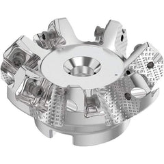 Seco - 2-1/2" Cut Diam, 3/4" Arbor Hole, 0.236" Max Depth of Cut, 48° Indexable Chamfer & Angle Face Mill - 7 Inserts, SN.. Insert, Right Hand Cut, 7 Flutes, Through Coolant, Series R220.54 - Apex Tool & Supply