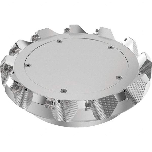 Seco - 8" Cut Diam, 2-1/2" Arbor Hole, 0.236" Max Depth of Cut, 48° Indexable Chamfer & Angle Face Mill - 12 Inserts, SN.. Insert, Right Hand Cut, 12 Flutes, Through Coolant, Series R220.54 - Apex Tool & Supply