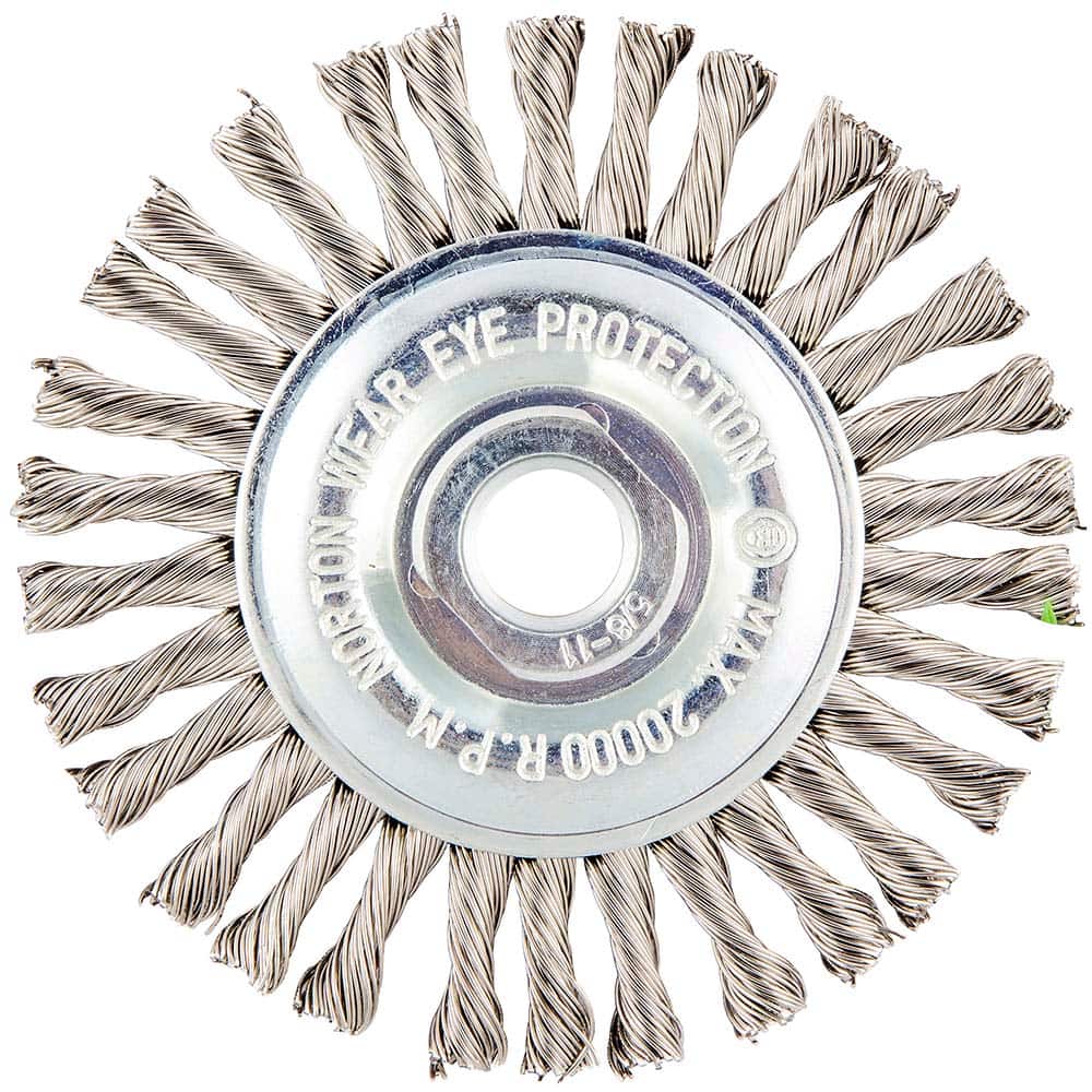 Norton - 4" OD, 5/8-11 Arbor Hole, Stringer Bead Twist Knot Stainless Steel Wheel Brush - Apex Tool & Supply