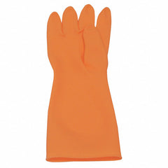Size 9-Premium Cleanroom chemical handlers natural rubber latex gloves, 20 mil, 15″ length, embossed palm, orange. Cleanroom packaged, 1 pair per poly bag, 10 pair per master poly bag, 10 master poly bags per case. - Apex Tool & Supply