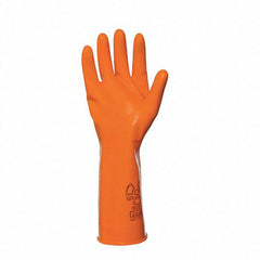 Size 8-Anti-C 100% Natural Rubber Latex Gloves, 18 mil, 15″ length. Orange - Apex Tool & Supply