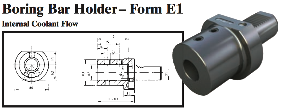VDI Boring Bar Holder - Form E1 (Internal Coolant Flow) - Part #: CNC86 51.3040 - Apex Tool & Supply
