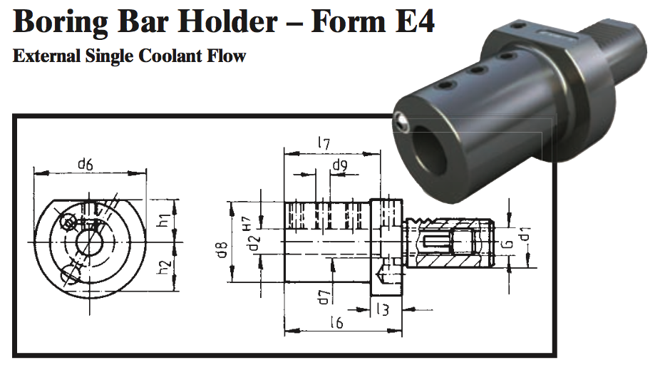 VDI Boring Bar Holder - Form E4 (External Single Coolant Flow) - Part #: CNC86 54.5040 - Apex Tool & Supply