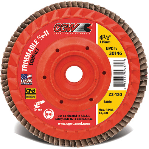 5″ × 5/8″-11 - 80 Grit - C3 Ceramic Compact Trimmable Flap Disc with Hub - Apex Tool & Supply