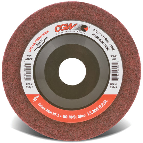 4 1/2″ × 5/8-11 - Aluminum Oxide Surface Grinding Wheel - Type 27 - Maroon - Apex Tool & Supply