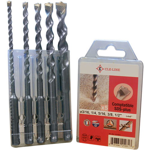 ‎3/16-1/2 RHS / RHC HSS+TCT 118 Degree Radial Point SDS+2 Carbide-Tipped Masonry Drill Set - Sand Blasted