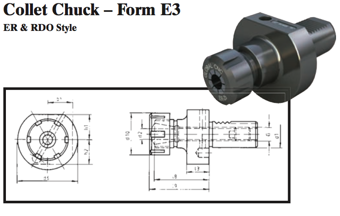 VDI Collet Chuck - Form E3 (ER & RDO Style) - Part #: CNC86 53.25415 - Apex Tool & Supply