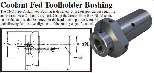 Coolant Fed Toolholder Bushing - (OD: 1-1/4" x ID: 5/16") - Part #: CNC 86-12CFB 5/16" - Apex Tool & Supply