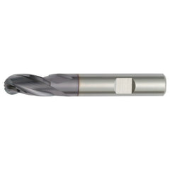 10 mm Dia. × 10 mm Shank × 19 mm DOC × 72 mm OAL, Carbide TiAlN, 3 Flute, CW|35° Helix, Weldon, Ballnose End Mill - Exact Industrial Supply