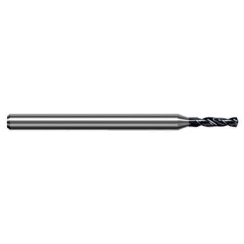 1.587 mm Dia. × 3 mm Shank × 22 mm Flute Length × 63 mm OAL, 12xD, 140°, AlTiN, 2xD Flute, Round Solid Carbide Drill - Exact Industrial Supply