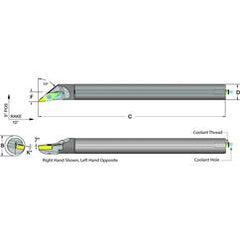 .500 Shank Coolant Thru Boring Bar- -50° Lead Angle for VCMT 221 Style Inserts - Apex Tool & Supply