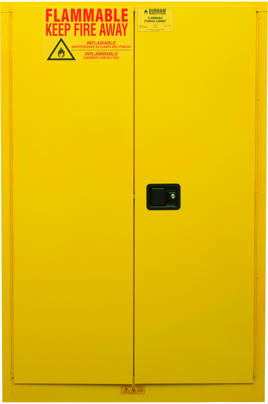 45 Gallon - All Welded - FM Approved - Flammable Safety Cabinet - Manual Doors - 2 Shelves - Safety Yellow - Apex Tool & Supply