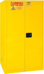 60 Gallon - All Welded -FM Approved - Flammable Safety Cabinet - Manual Doors - 2 Shelves - Safety Yellow - Apex Tool & Supply