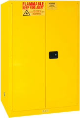 90 Gallon - All Welded - FM Approved - Flammable Safety Cabinet - Manual Doors - 2 Shelves - Safety Yellow - Apex Tool & Supply