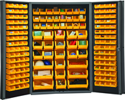 48"W - 14 Gauge - Lockable Cabinet - With 176 Yellow Hook-on Bins - Deep Door Style - Black - Apex Tool & Supply