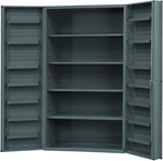 48"W - 14 Gauge - Lockable Shelf Cabinet - 4 Adjustable Shelves - 14 Door Shelves - Deep Door Style - Gray - Apex Tool & Supply