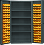 36"W - 14 Gauge - Lockable Cabinet - With 96 Yellow Hook-on Bins - 4 Adjustable Shelves - Deep Door Style - Gray - Apex Tool & Supply