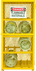 30"W - All Welded - Angle Iron Frame with Mesh Side - Horizontal Gas Cylinder Cabinet - 3 Shelves - Magnet Door - Safety Yellow - Apex Tool & Supply