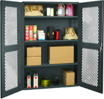 48"W - 14 Gauge - Lockable Cabinet - 3 Adjustable Shelves - Flush Door Style - Gray - Apex Tool & Supply
