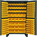 48"W - 14 Gauge - Lockable Cabinet - With 171 Yellow Hook-on Bins - Flush Door Style - Gray - Apex Tool & Supply