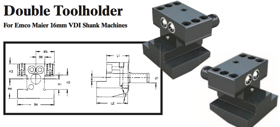 Double Toolholder - Standard (Top) (For Emco Maier 16mm VDI Shank Machines) - Part #: CNC86 E41.1616 - Apex Tool & Supply