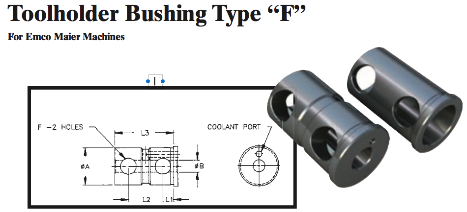 Toolholder Bushing Type ÒFÓ (For Emco Maier Machines) - Part #: CNC86 E86-80F 1/2" - Apex Tool & Supply